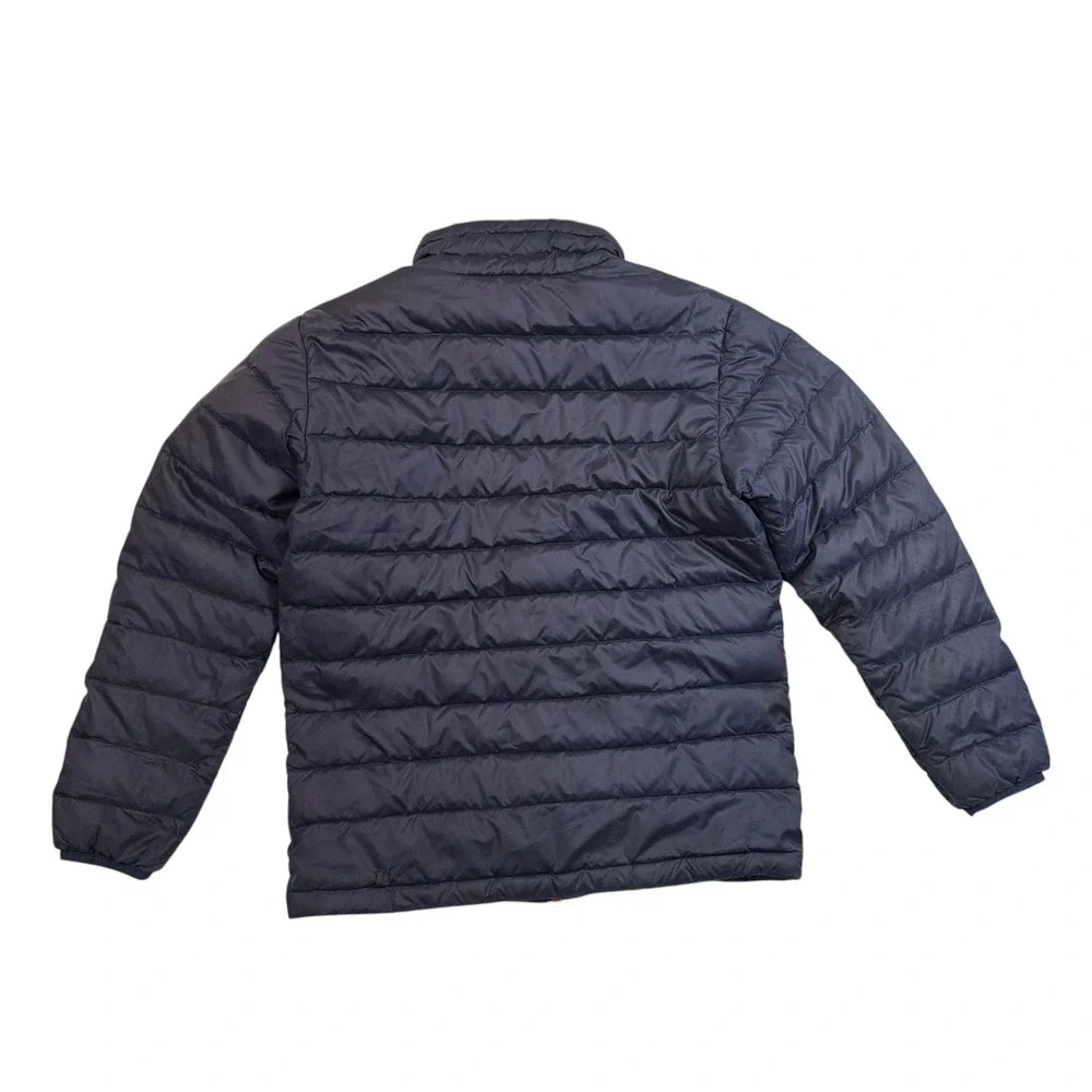 Patagonia Kids Down Sweater Jacket Navy Blue Red Full Zip Puffer Size M 10 Youth